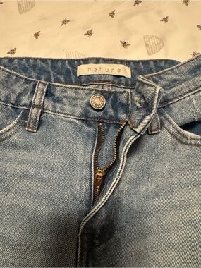 Nature High-Rise Light Blue Denim Shorts with Red & Blue Side Stripe